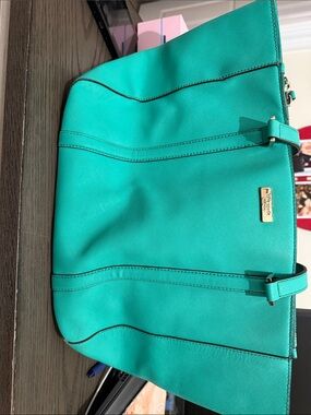 Kate Spade Teal Saffiano Tote with Gold Plaque